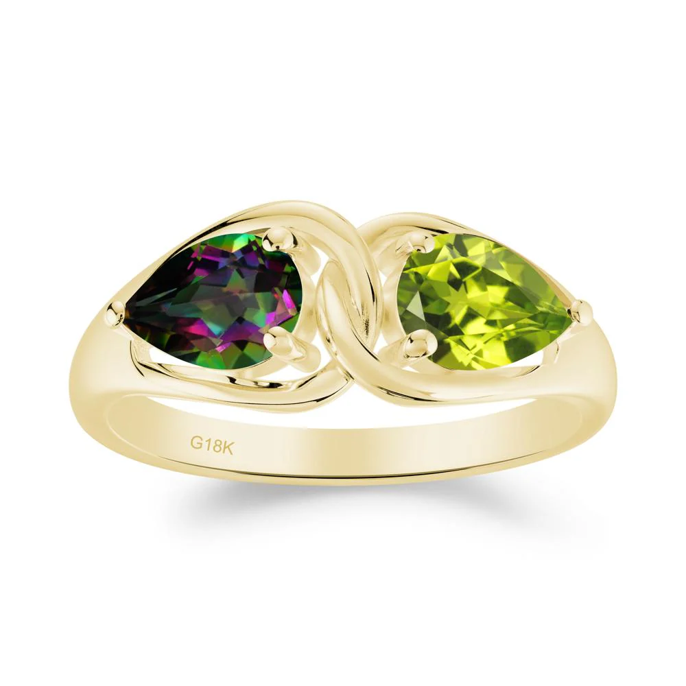 Minimalist Pear Cut Mystic Topaz and Peridot Infinity Ring - Image 4