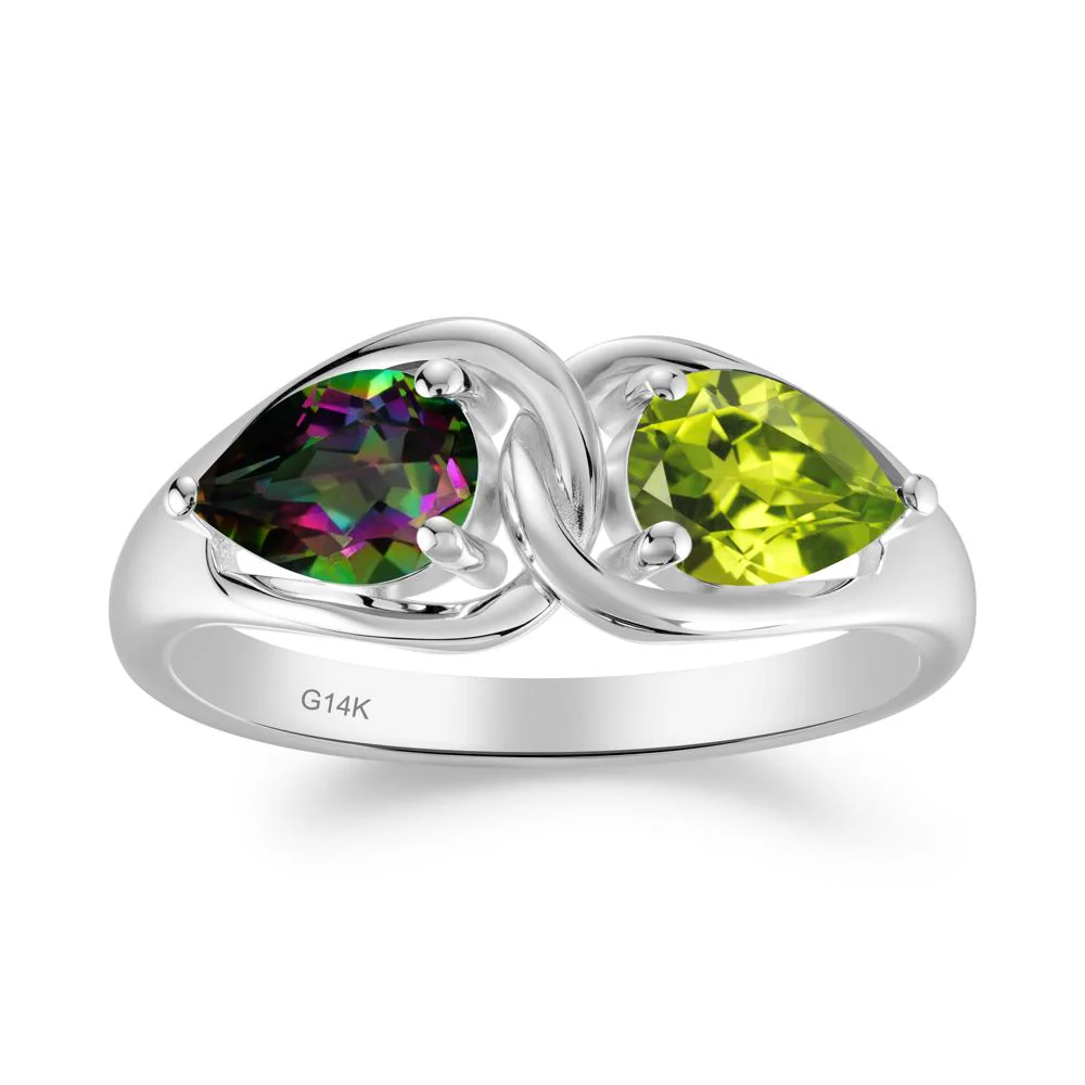 Minimalist Pear Cut Mystic Topaz and Peridot Infinity Ring - Image 5