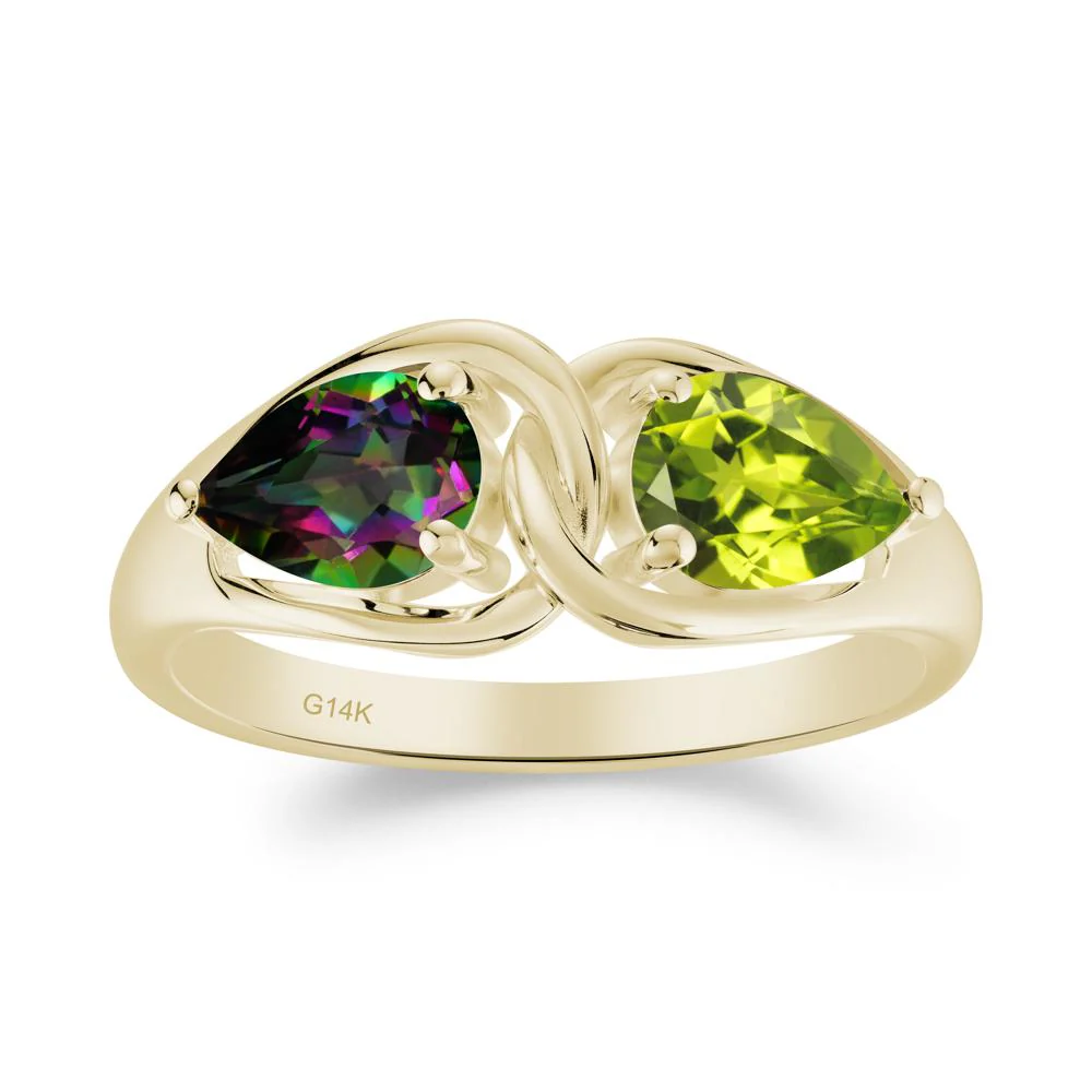 Minimalist Pear Cut Mystic Topaz and Peridot Infinity Ring - Image 7