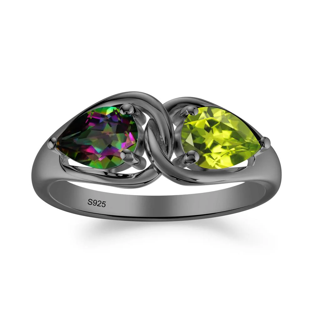 Minimalist Pear Cut Mystic Topaz and Peridot Infinity Ring - Image 9