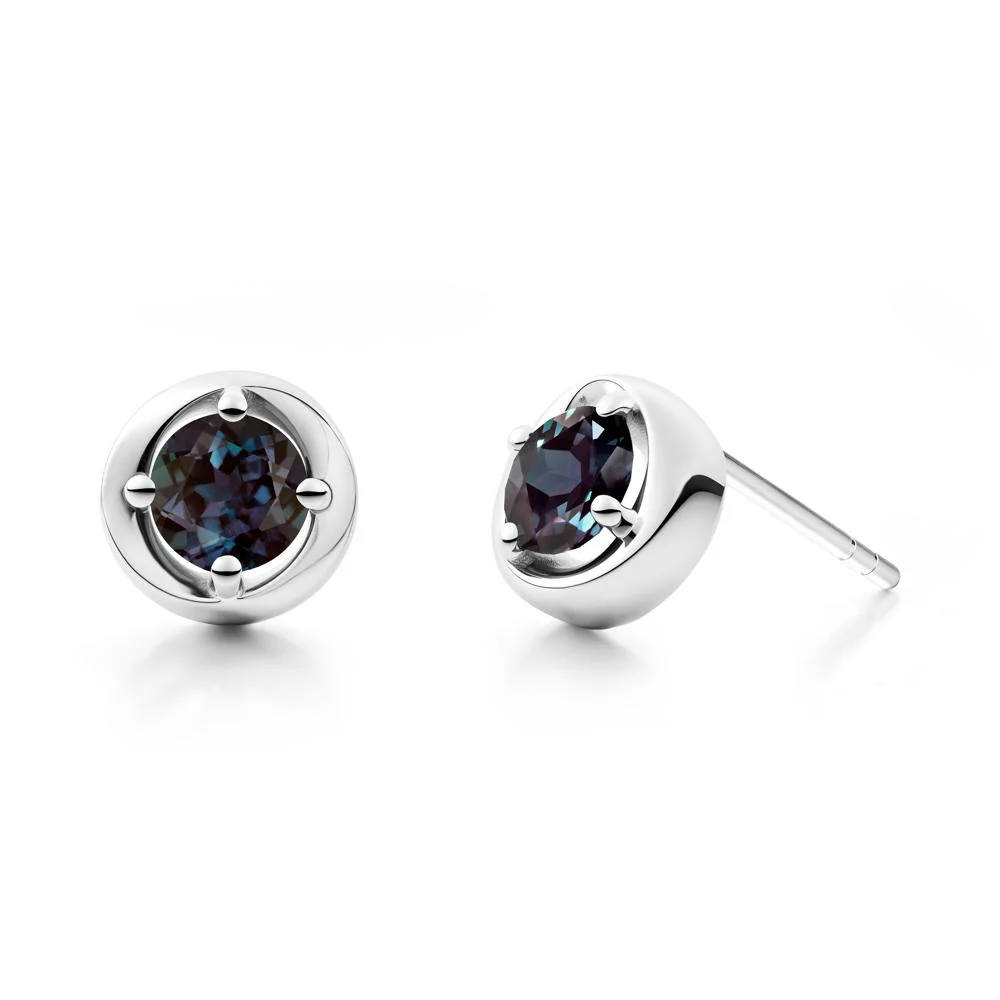 Minimalist Round Alexandrite Stud Earrings - Image 4