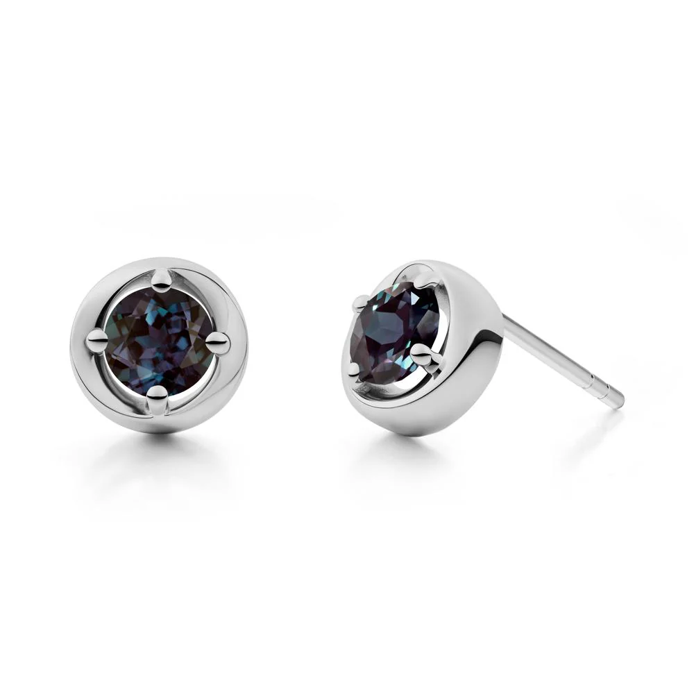 Minimalist Round Alexandrite Stud Earrings - Image 5