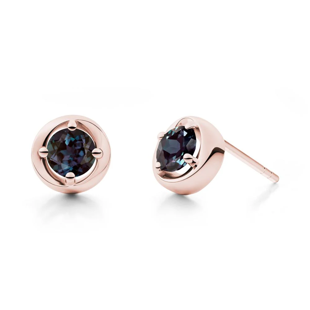 Minimalist Round Alexandrite Stud Earrings - Image 6