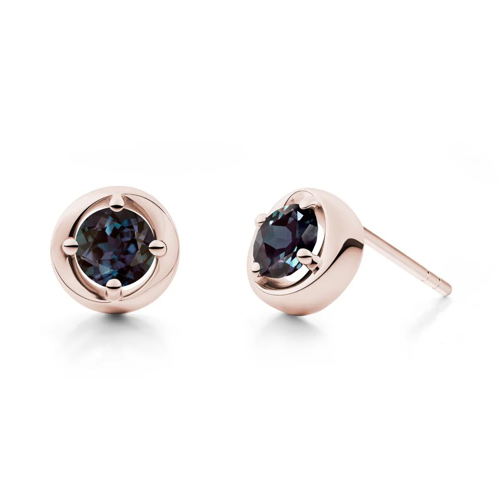 Minimalist Round Alexandrite Stud Earrings - Image 7