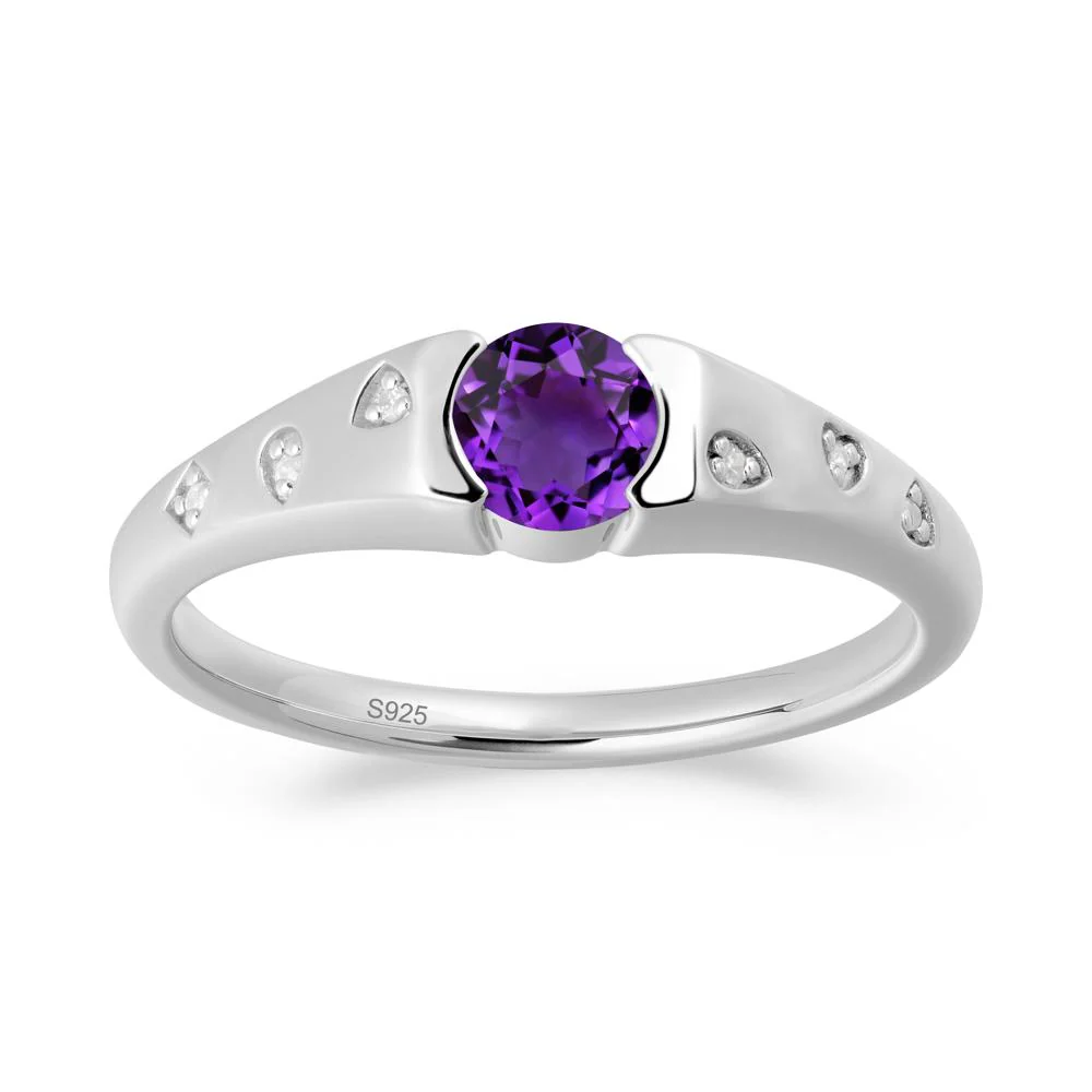 Minimalist Round Amethyst Promise Ring - Image 5