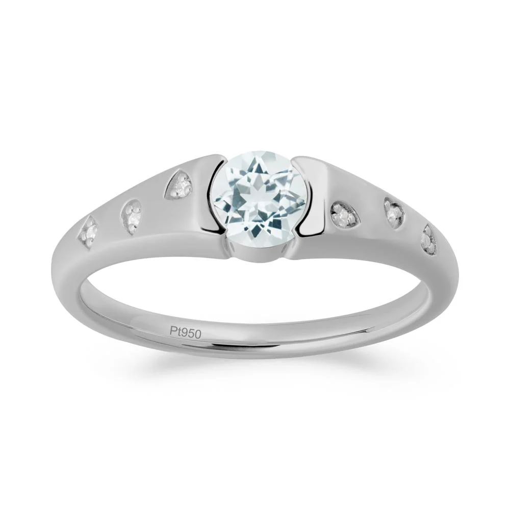 Minimalist Round Aquamarine Promise Ring - Image 3