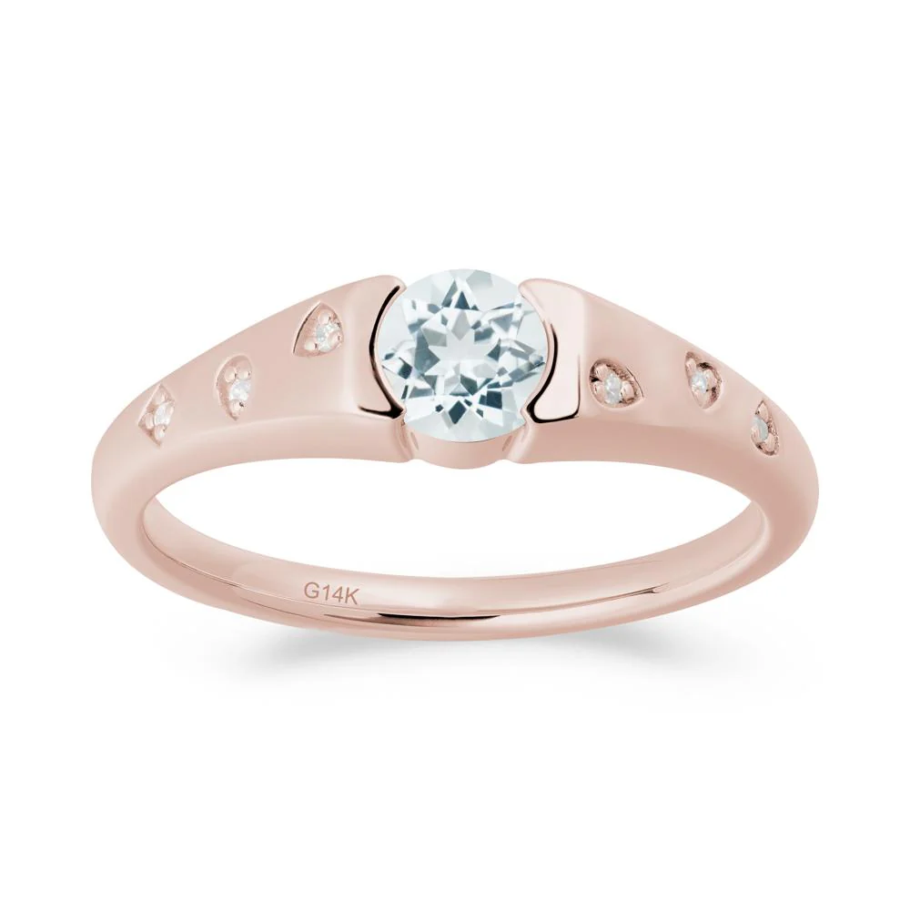 Minimalist Round Aquamarine Promise Ring - Image 6