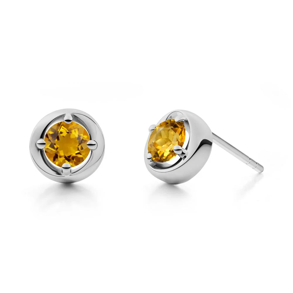 Minimalist Round Citrine Stud Earrings - Image 4