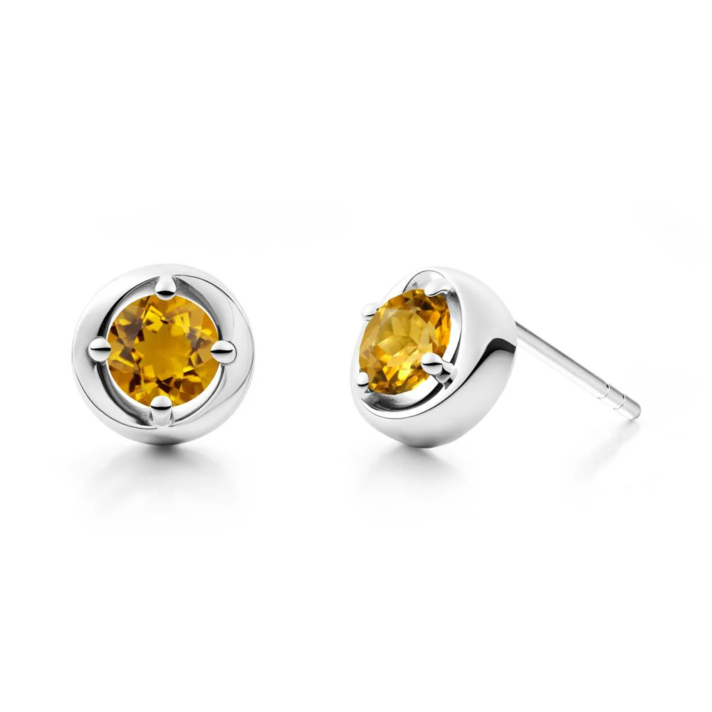 Minimalist Round Citrine Stud Earrings - Image 7