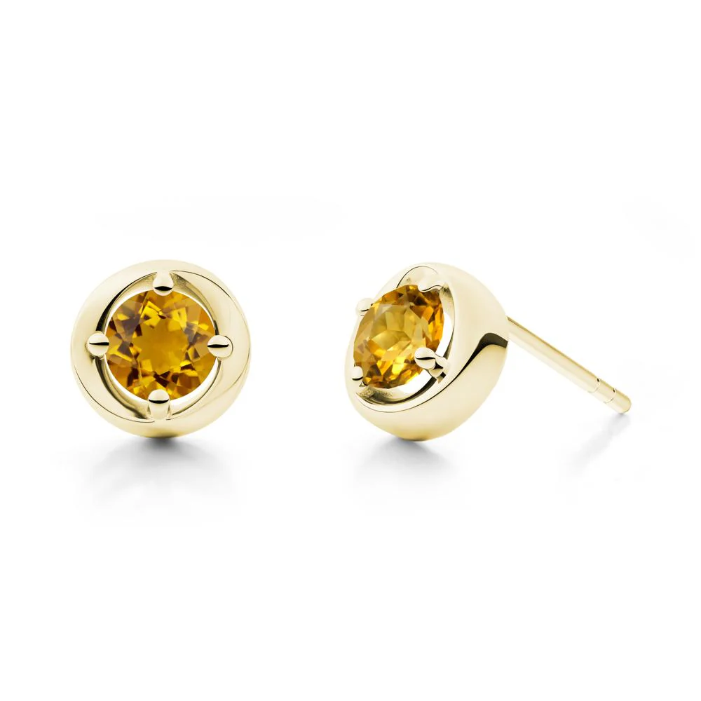 Minimalist Round Citrine Stud Earrings - Image 9