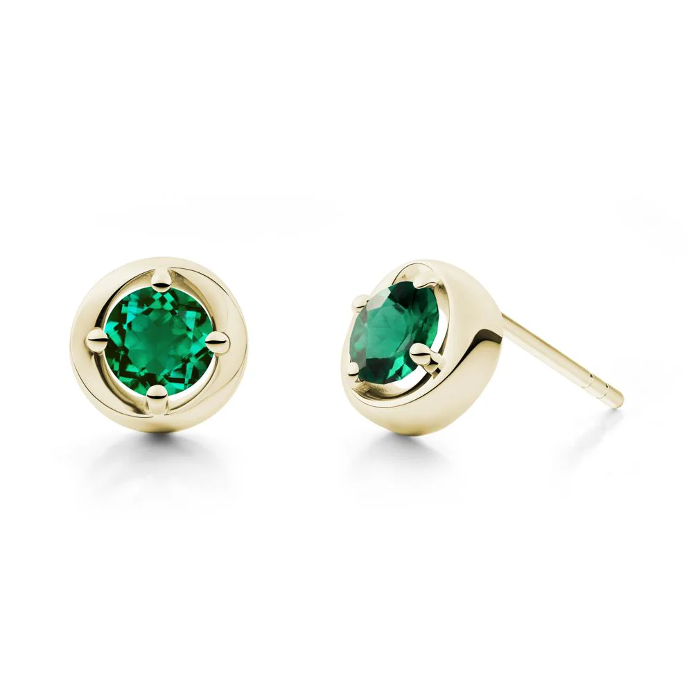 Minimalist Round Emerald Stud Earrings