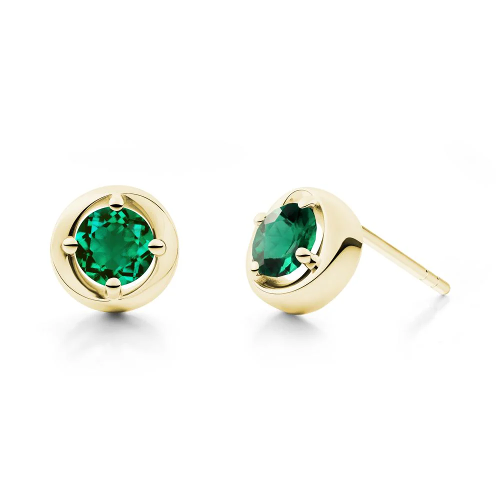 Minimalist Round Emerald Stud Earrings - Image 3
