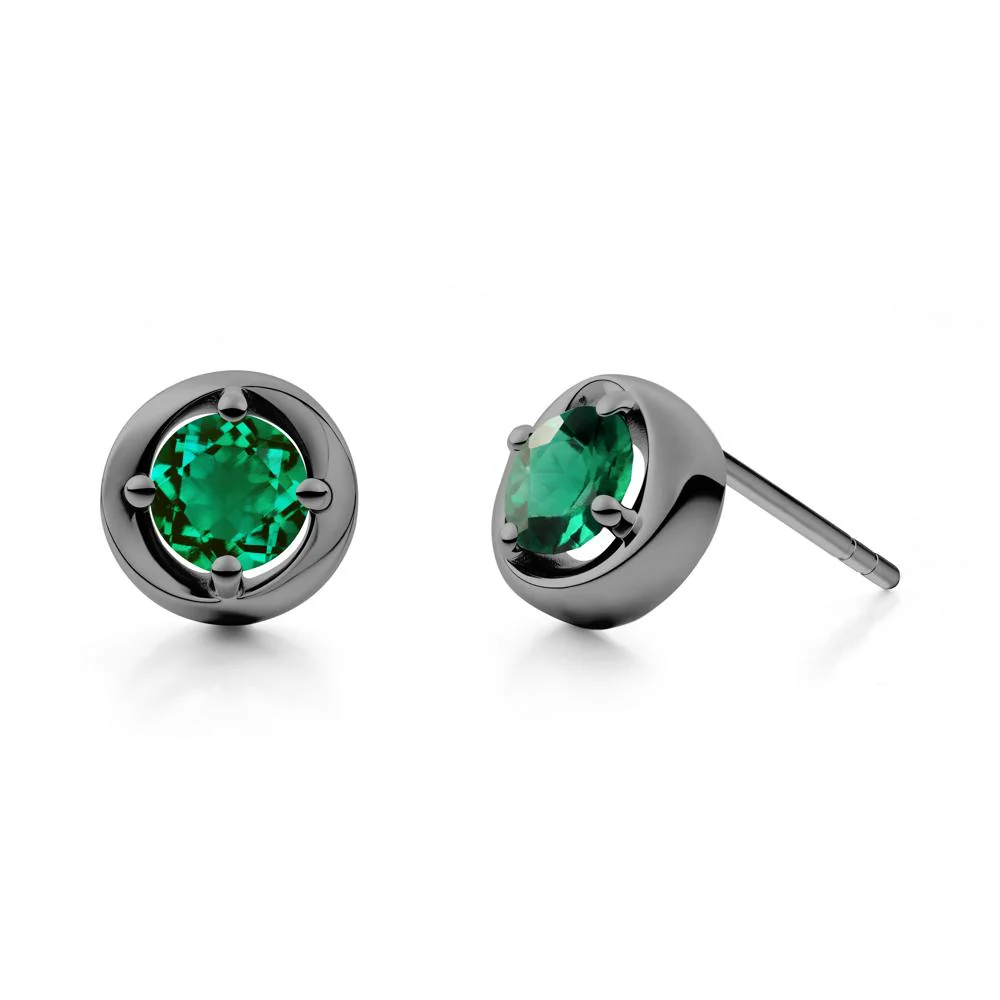 Minimalist Round Emerald Stud Earrings - Image 9
