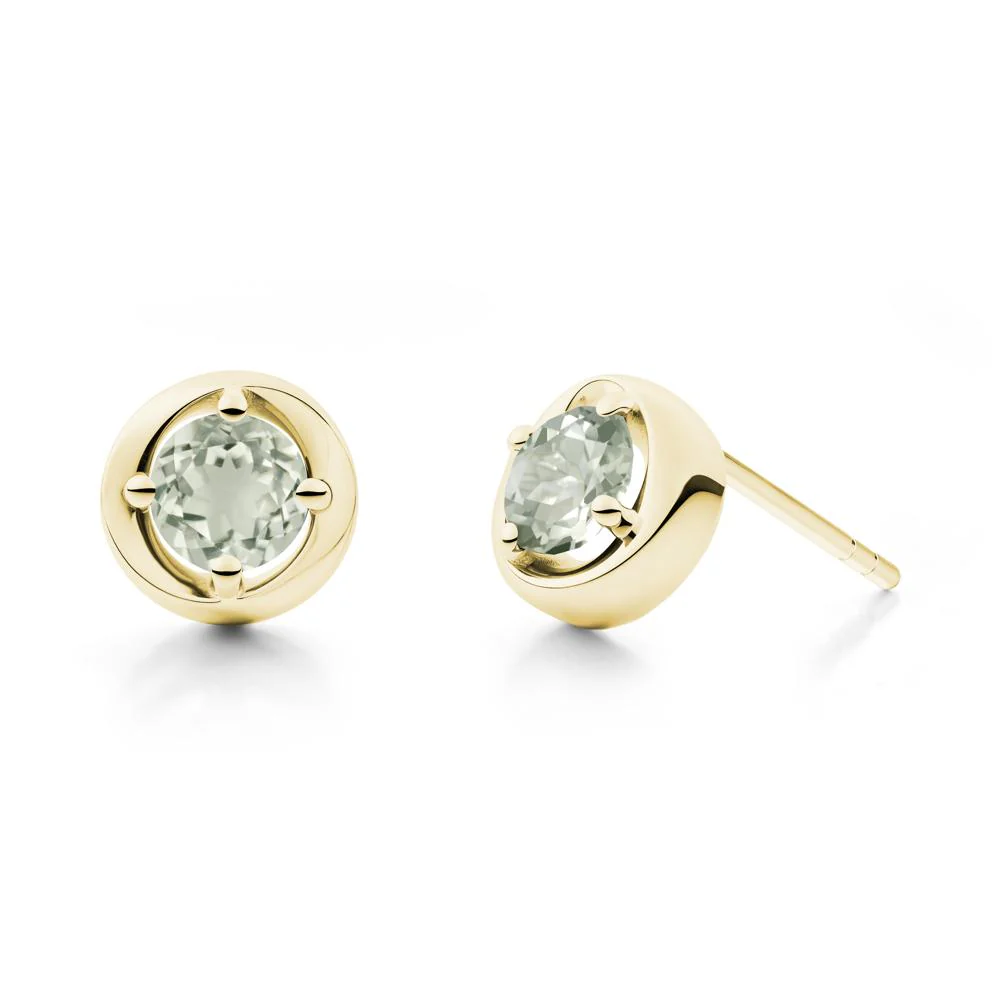 Minimalist Round Green Amethyst Stud Earrings - Image 2