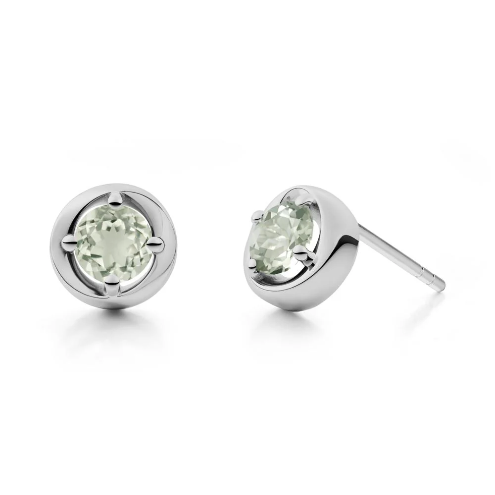 Minimalist Round Green Amethyst Stud Earrings - Image 5