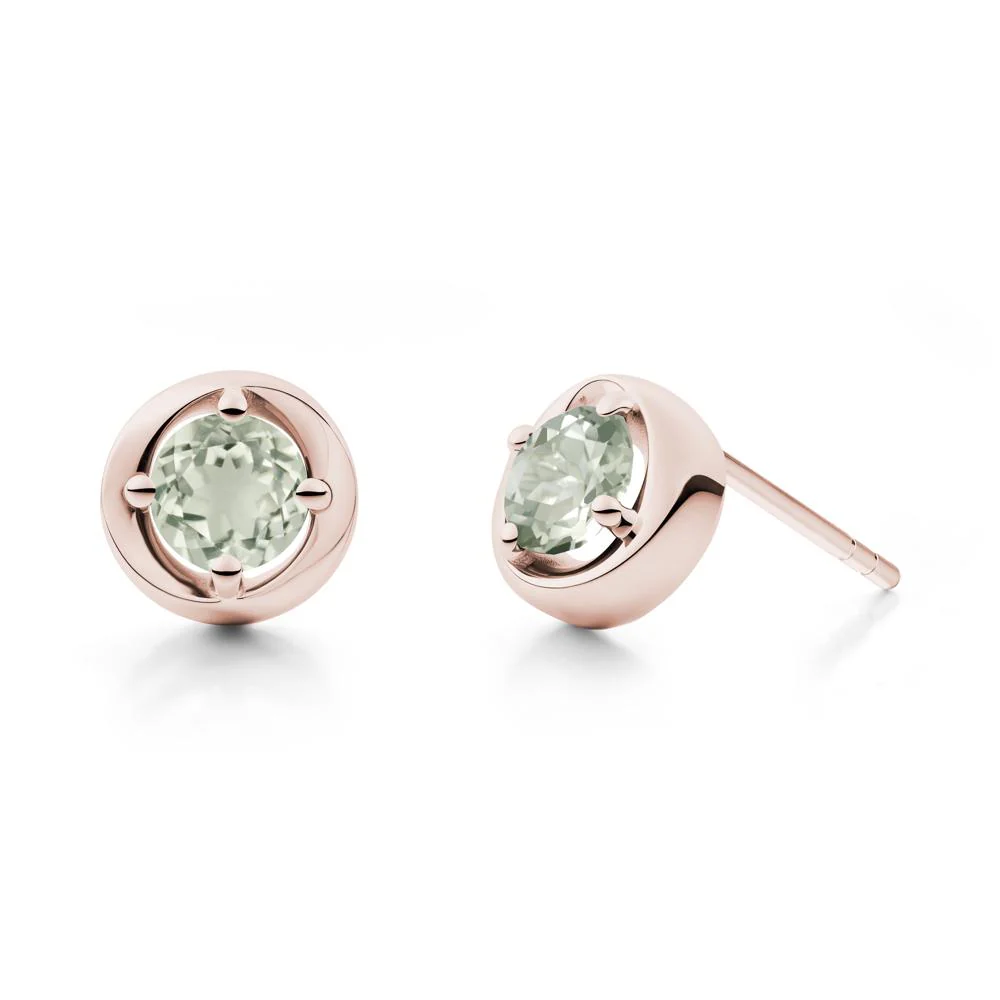 Minimalist Round Green Amethyst Stud Earrings - Image 7