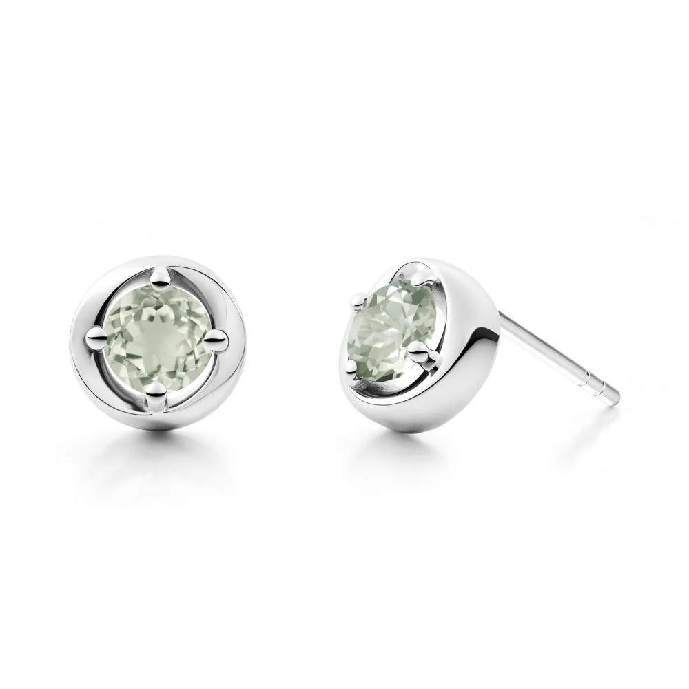Minimalist Round Green Amethyst Stud Earrings - Image 8
