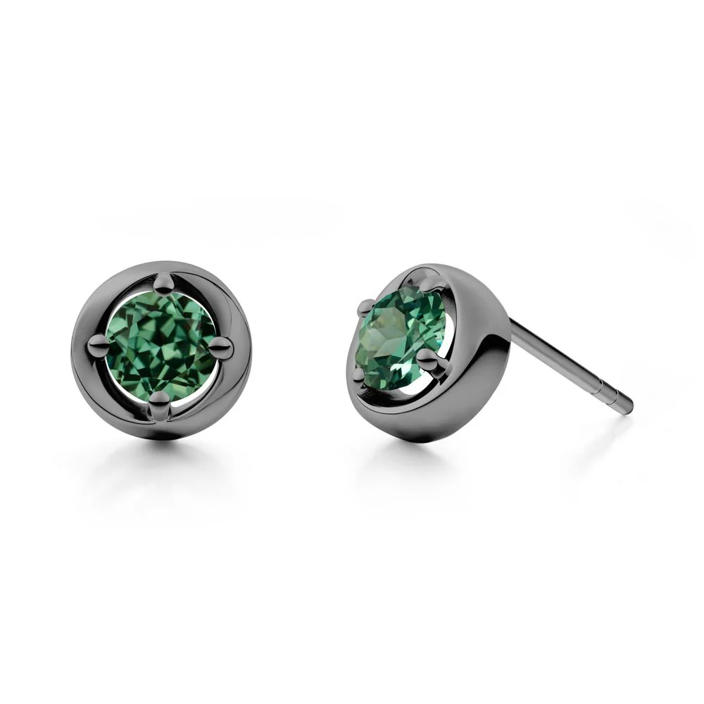 Minimalist Round Green Sapphire Stud Earrings