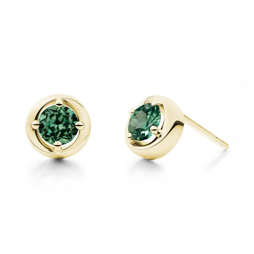 Minimalist Round Green Sapphire Stud Earrings - Image 3