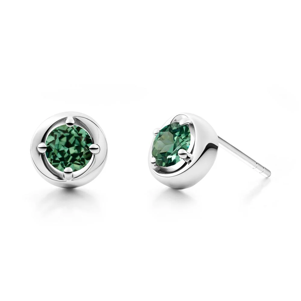 Minimalist Round Green Sapphire Stud Earrings - Image 5