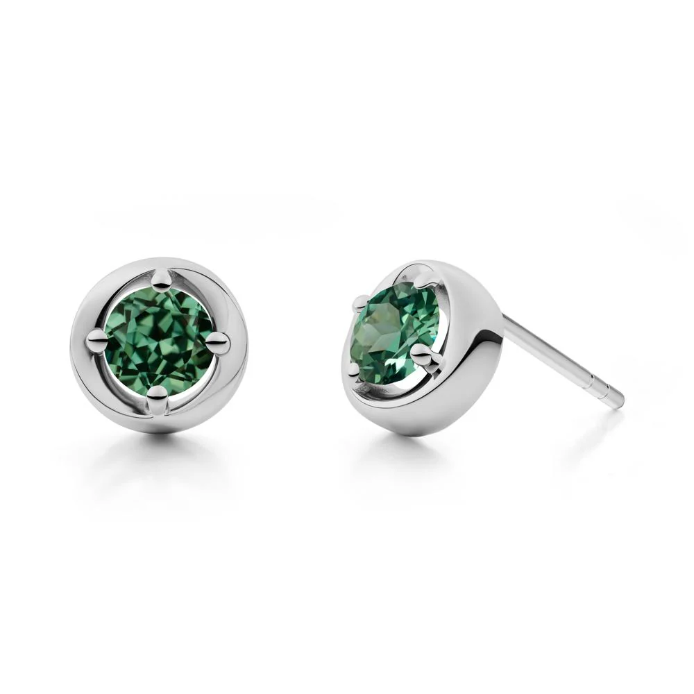 Minimalist Round Green Sapphire Stud Earrings - Image 6