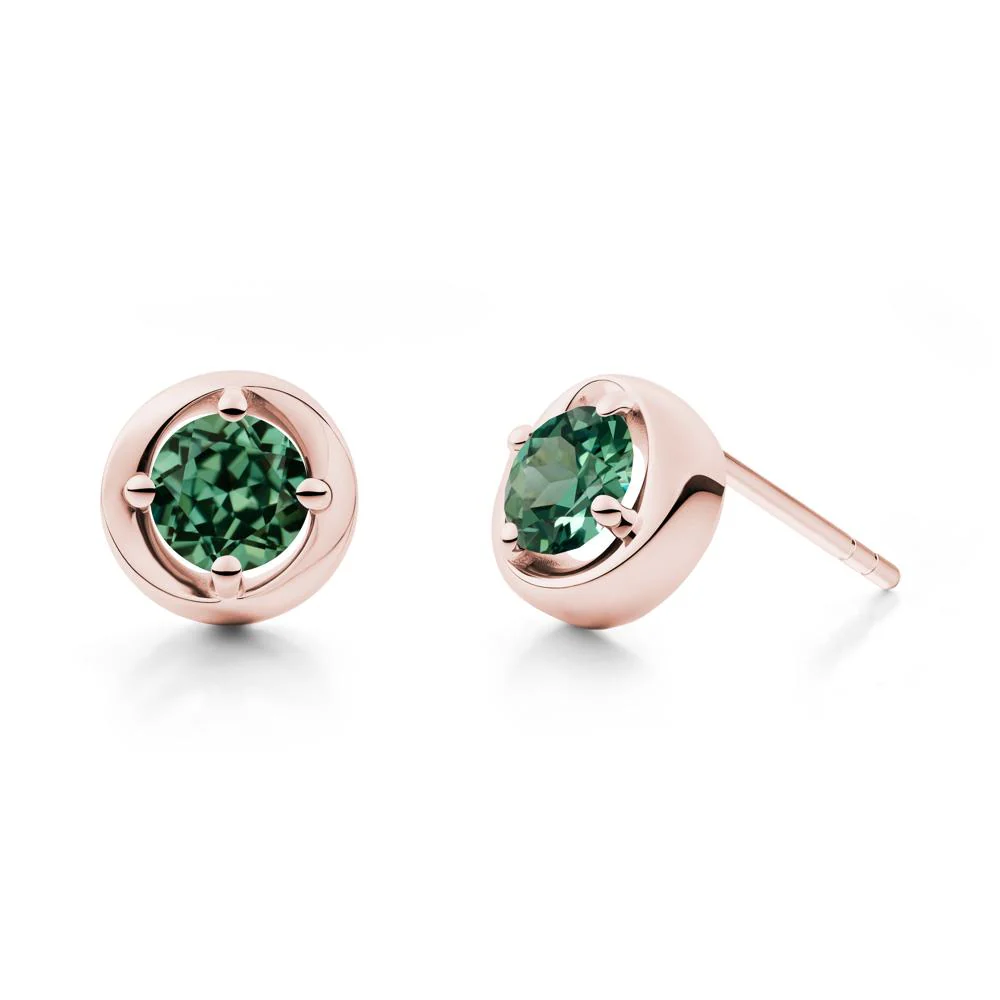 Minimalist Round Green Sapphire Stud Earrings - Image 7
