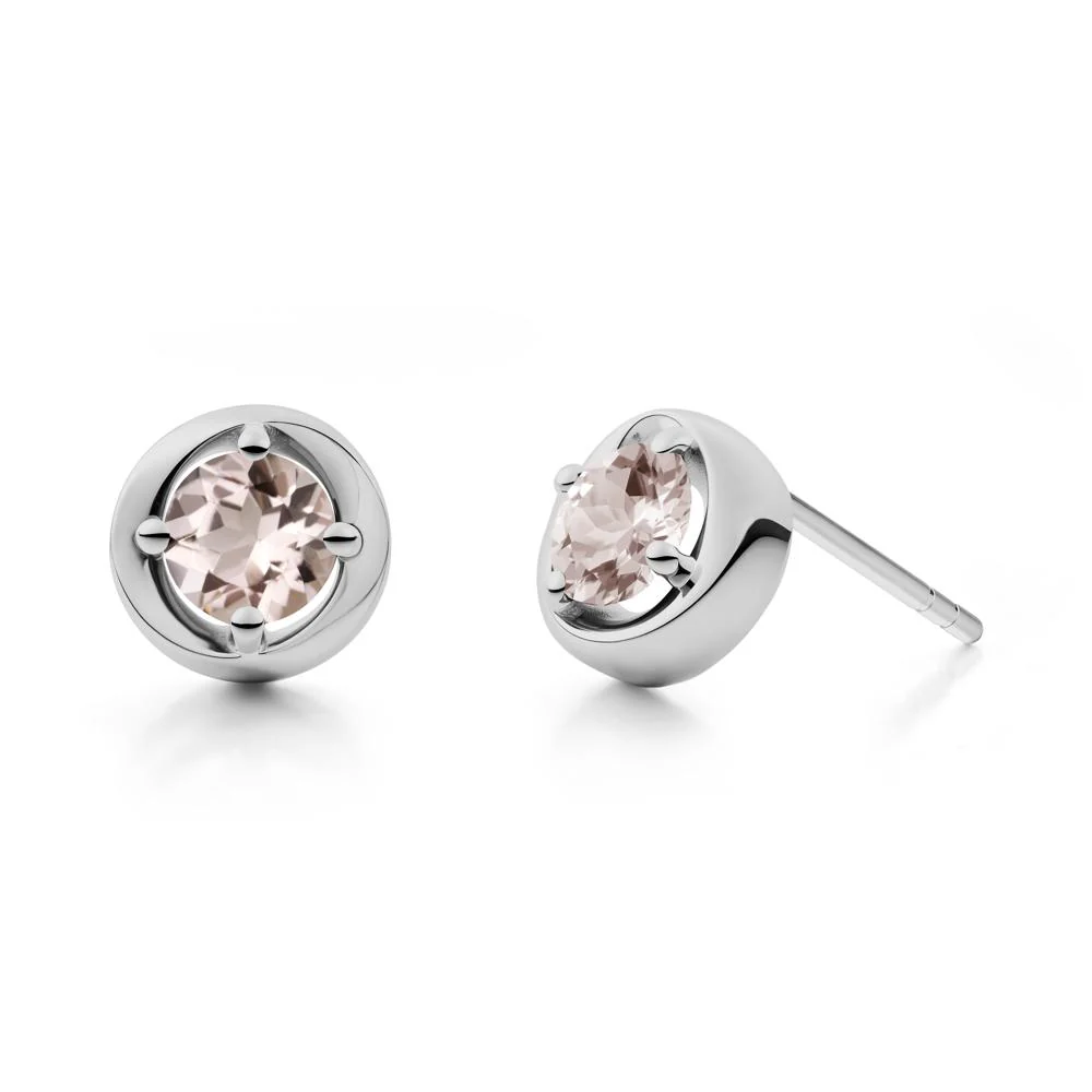 Minimalist Round Morganite Stud Earrings - Image 4