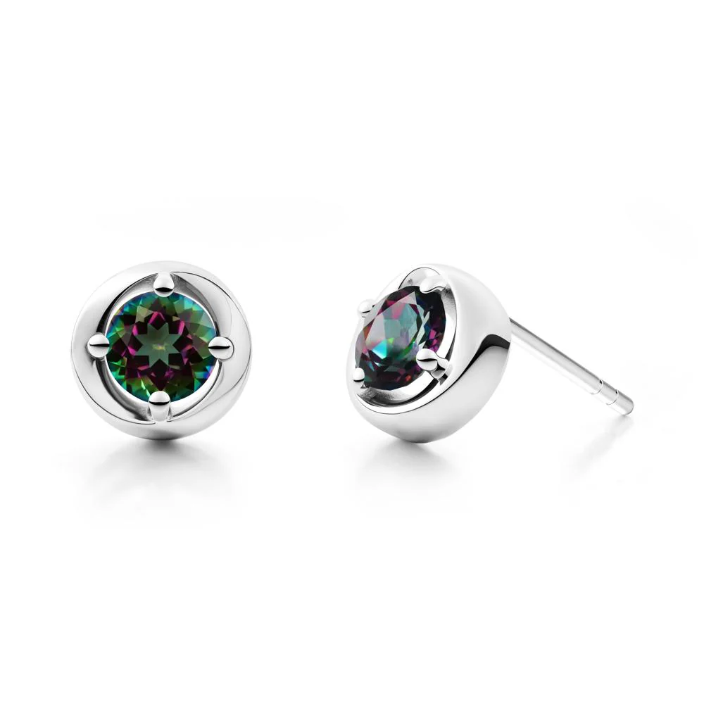 Minimalist Round Mystic Topaz Stud Earrings - Image 2