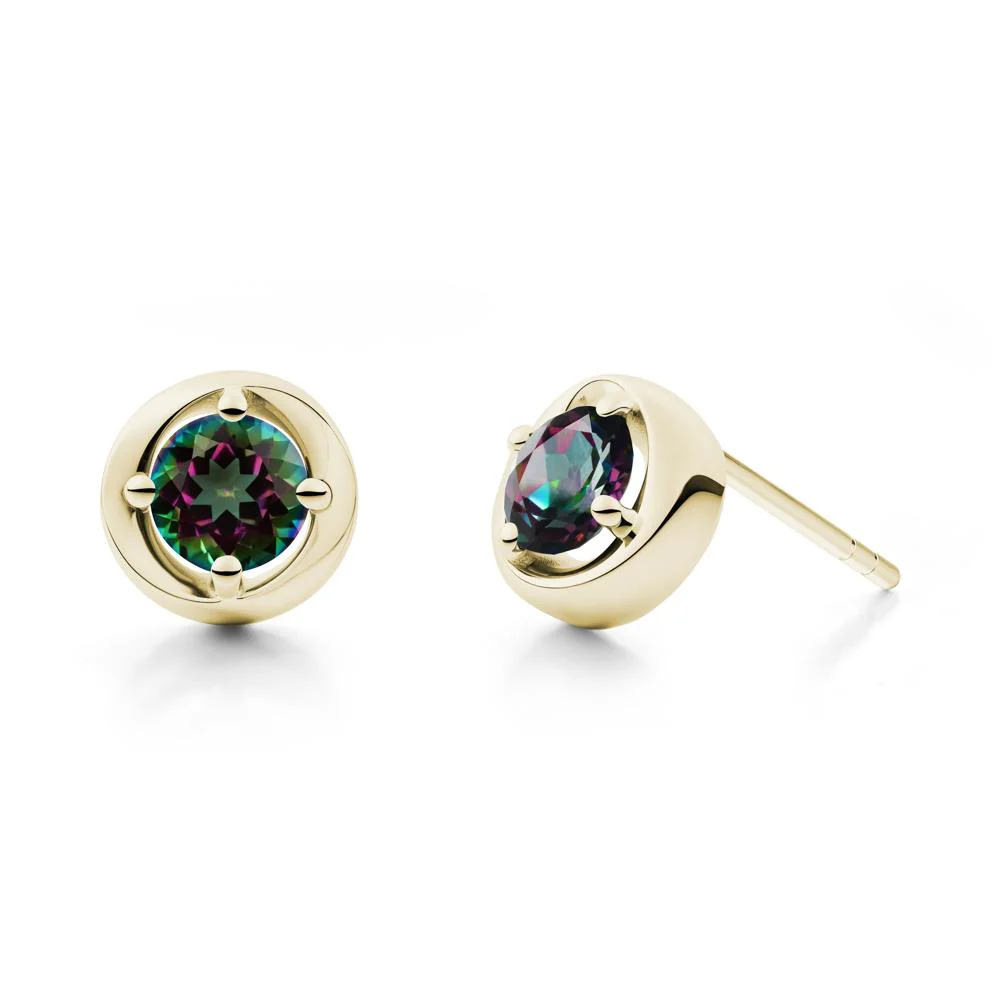 Minimalist Round Mystic Topaz Stud Earrings - Image 6