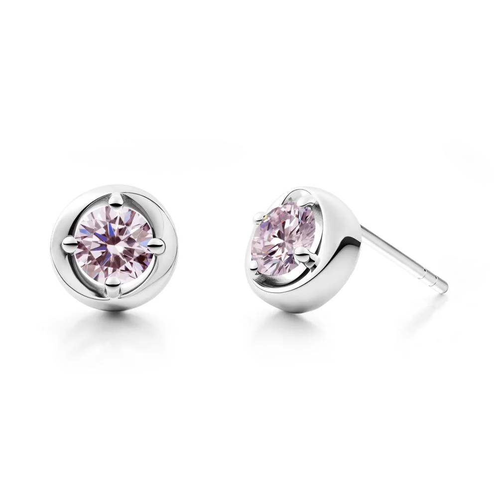 Minimalist Round Pink Cubic Zirconia Stud Earrings - Image 2