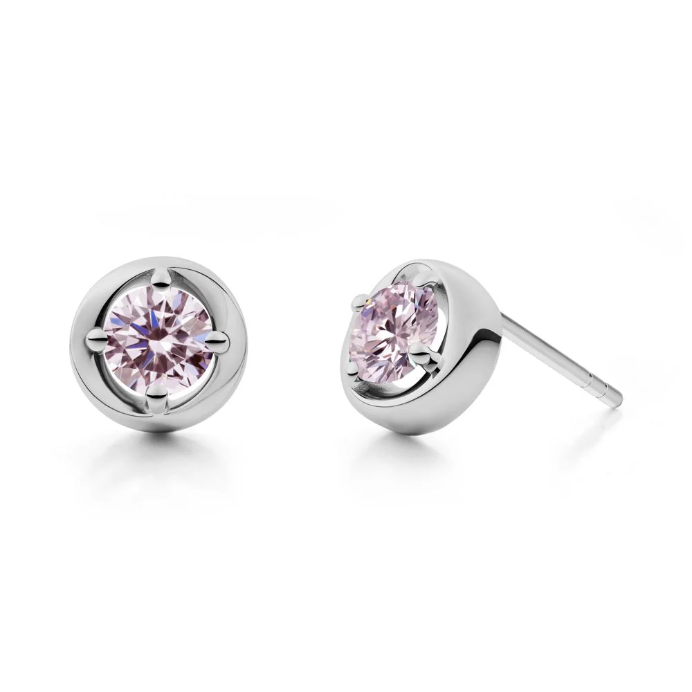 Minimalist Round Pink Cubic Zirconia Stud Earrings - Image 3