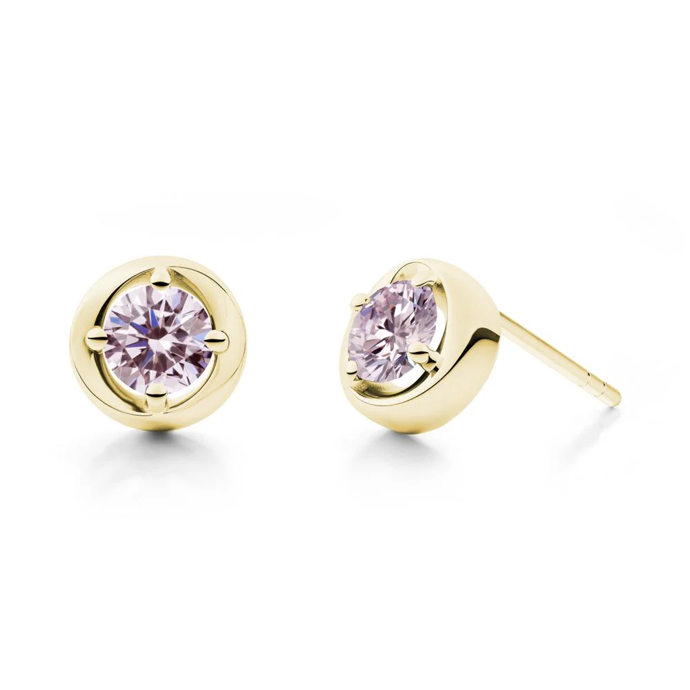 Minimalist Round Pink Cubic Zirconia Stud Earrings - Image 4