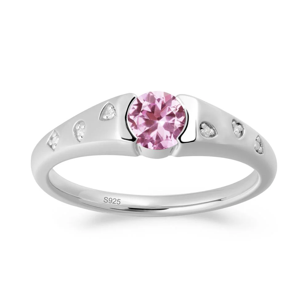 Minimalist Round Pink Sapphire Promise Ring - Image 4
