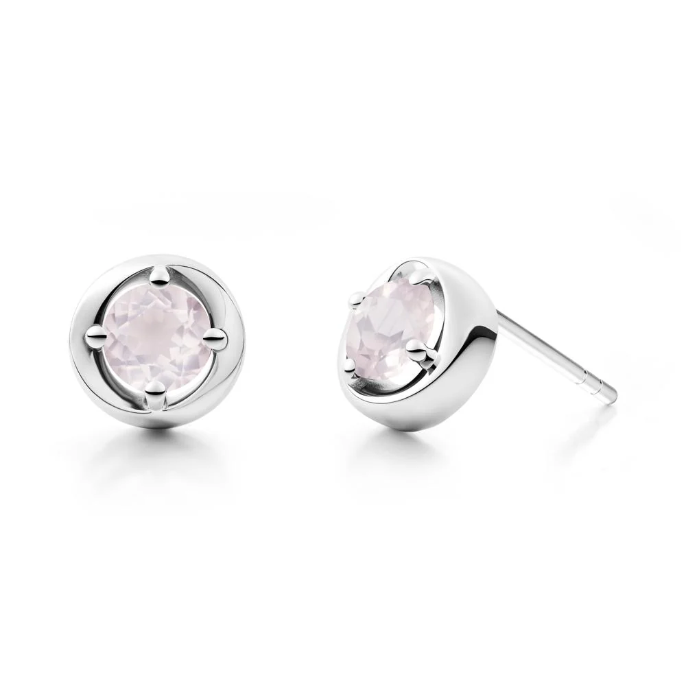 Minimalist Round Rose Quartz Stud Earrings