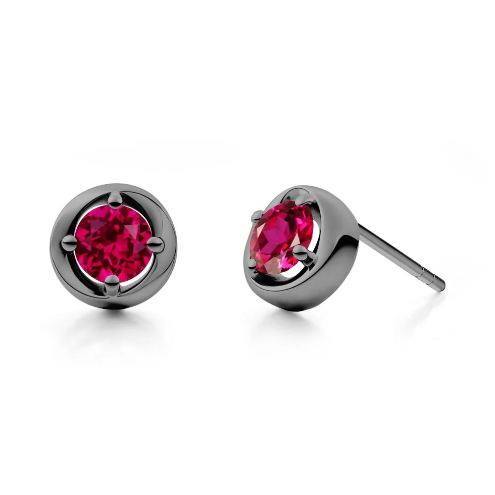 Minimalist Round Ruby Stud Earrings - Image 4