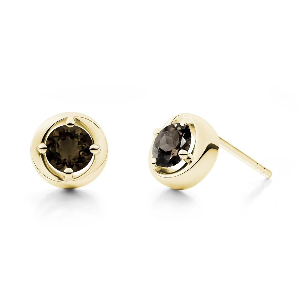 Minimalist Round Smoky Quartz Stud Earrings - Image 3