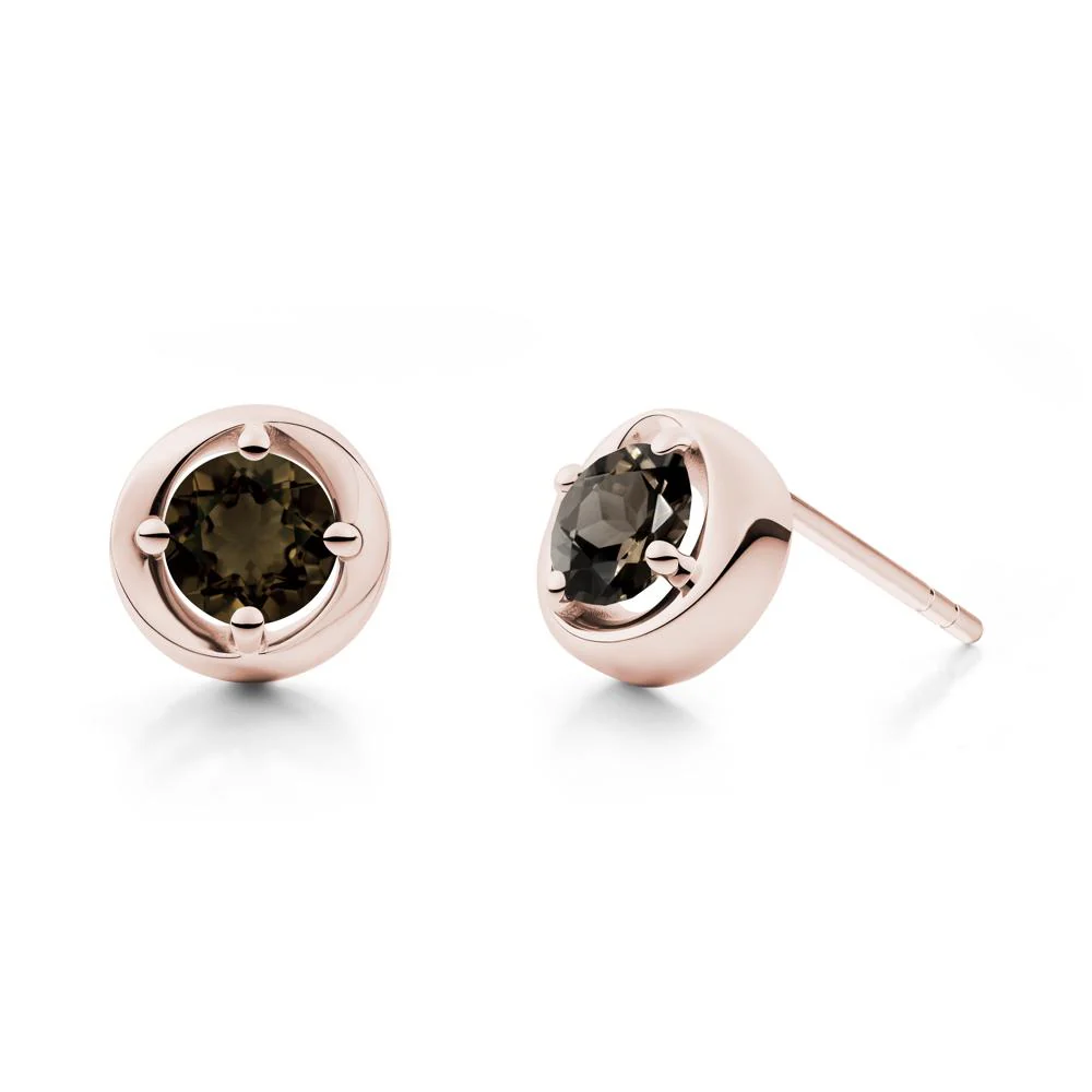 Minimalist Round Smoky Quartz Stud Earrings - Image 5