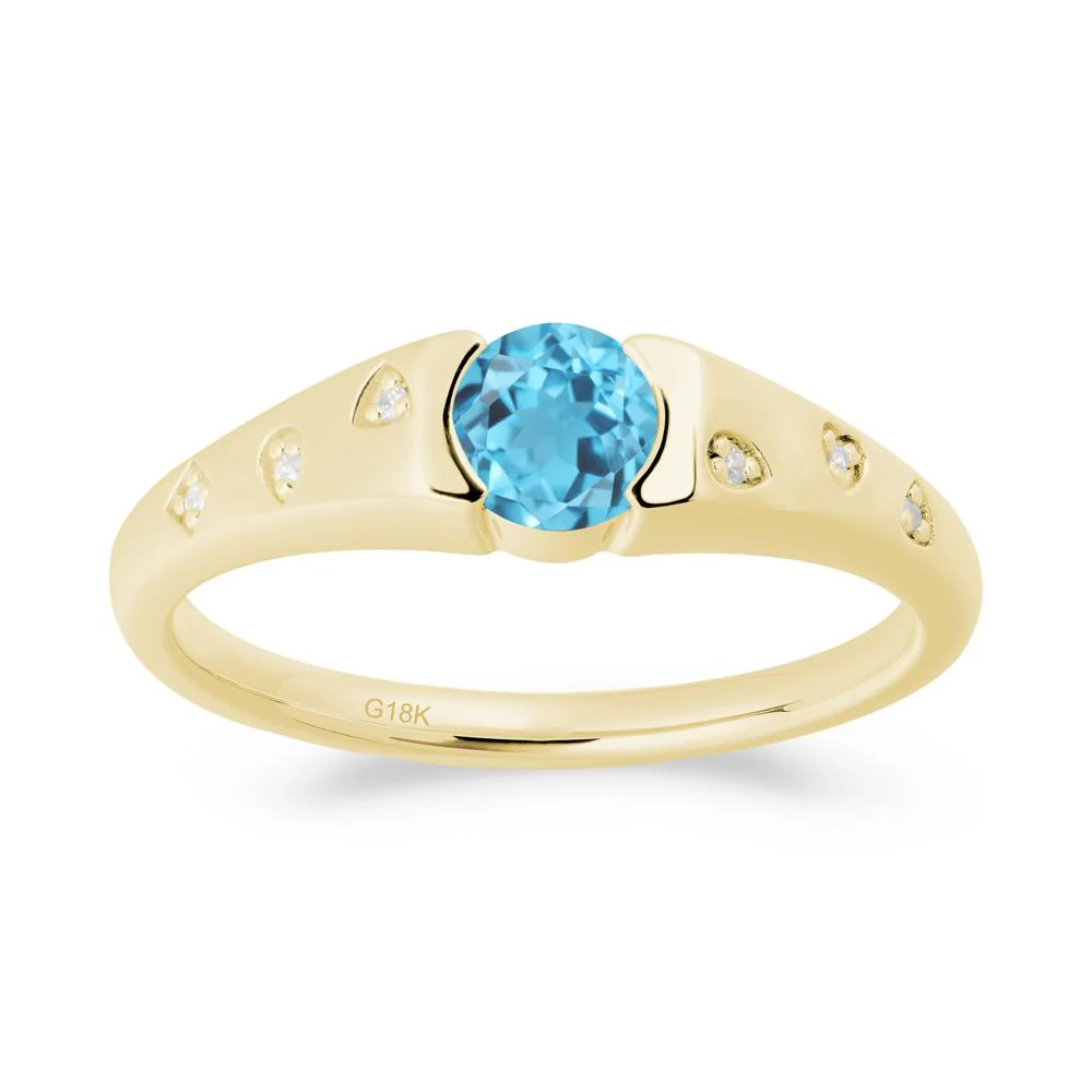 Minimalist Round Swiss Blue Topaz Promise Ring - Image 4