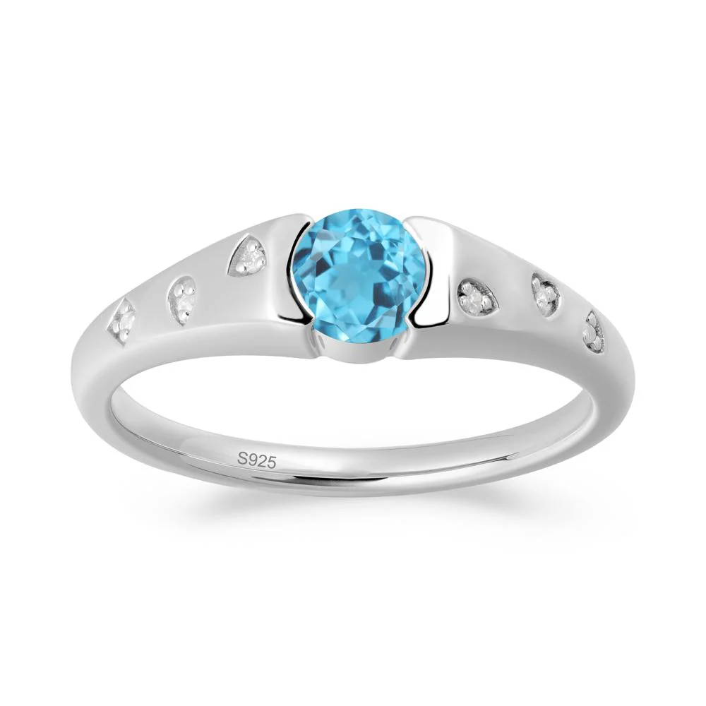 Minimalist Round Swiss Blue Topaz Promise Ring - Image 9