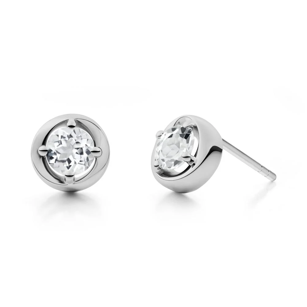 Minimalist Round White Topaz Stud Earrings - Image 2