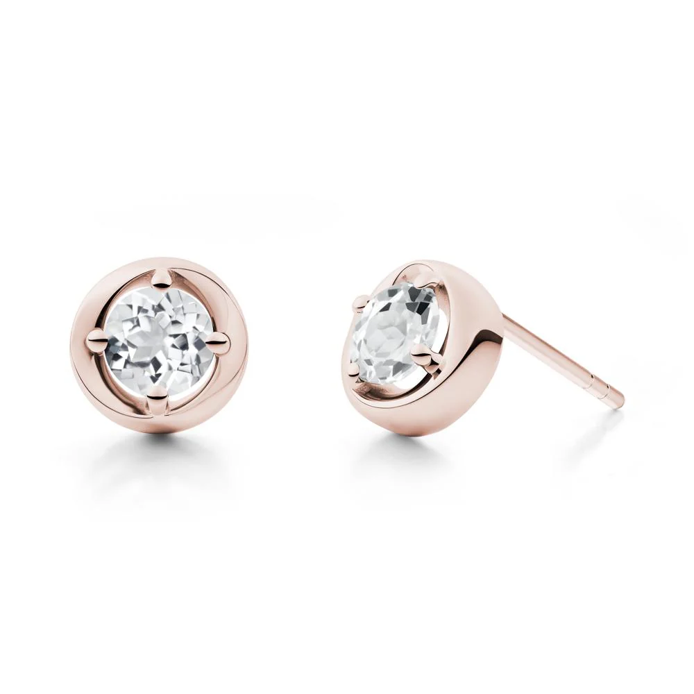 Minimalist Round White Topaz Stud Earrings - Image 7