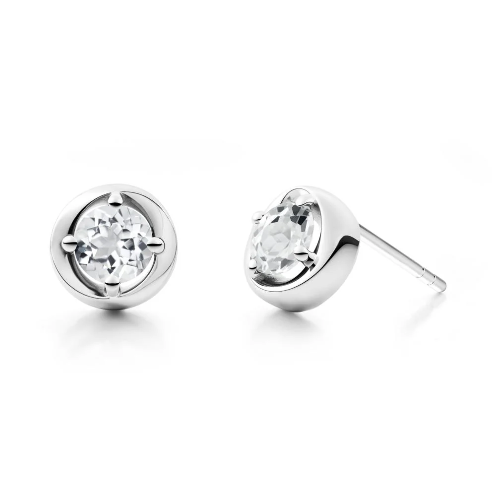 Minimalist Round White Topaz Stud Earrings - Image 9