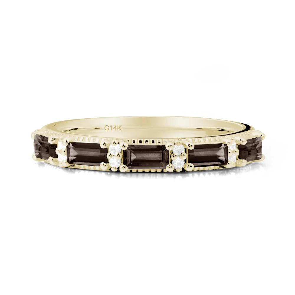 Minimalist Smoky Quartz Baguette Stacking Ring - Image 2