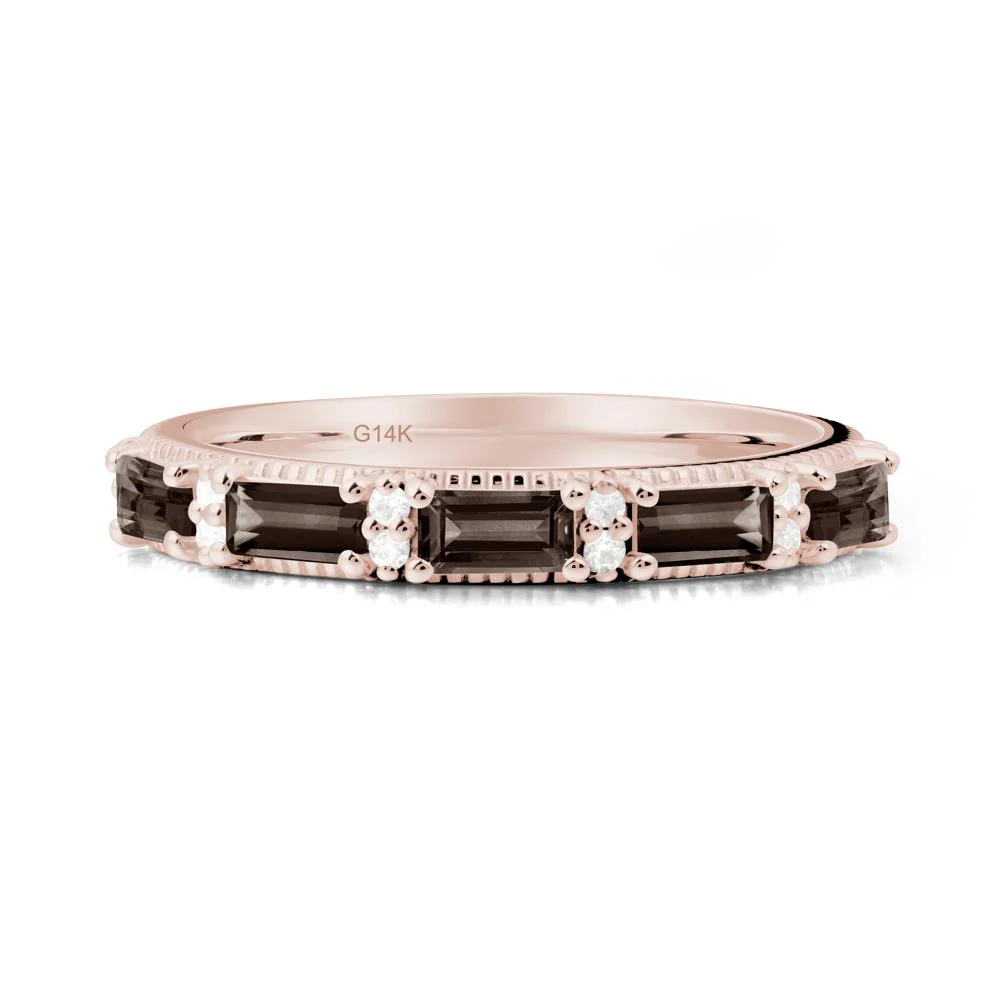 Minimalist Smoky Quartz Baguette Stacking Ring - Image 4