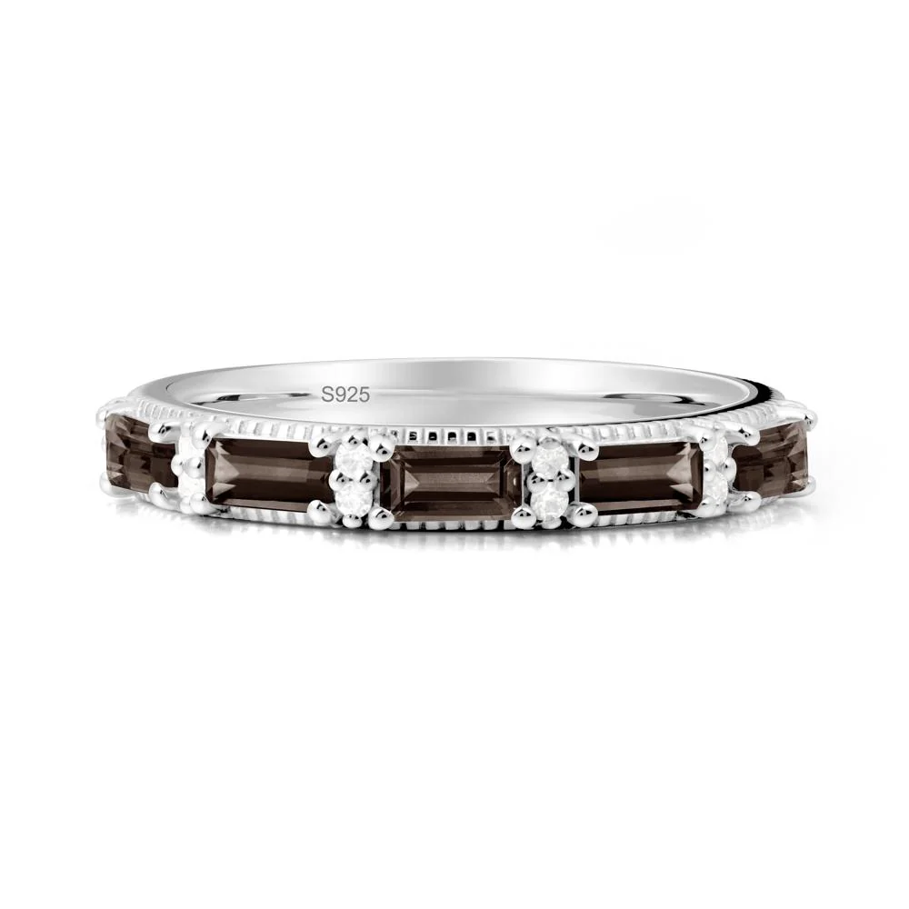 Minimalist Smoky Quartz Baguette Stacking Ring - Image 7