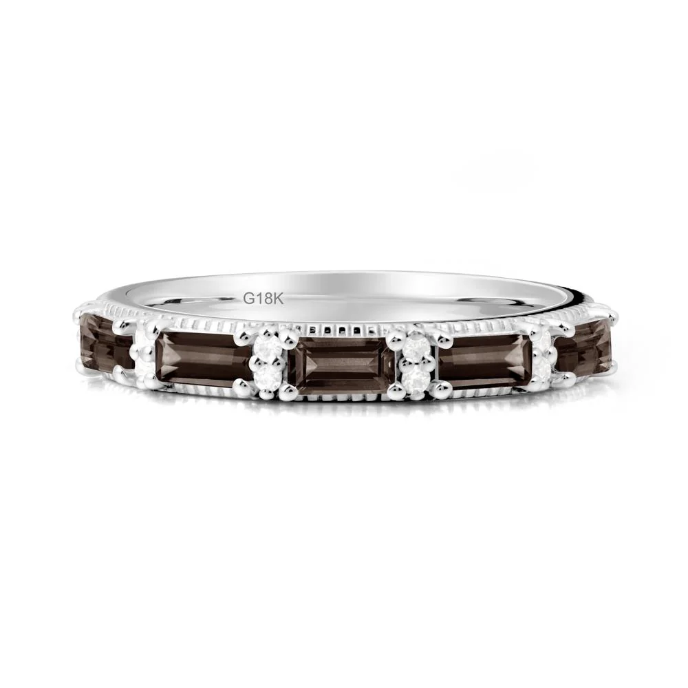 Minimalist Smoky Quartz Baguette Stacking Ring - Image 8