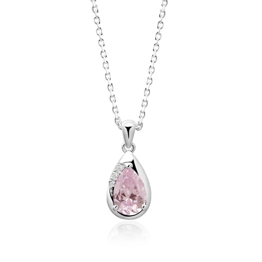 Modernist Pear Shaped Pink Cubic Zirconia Necklace - Image 3