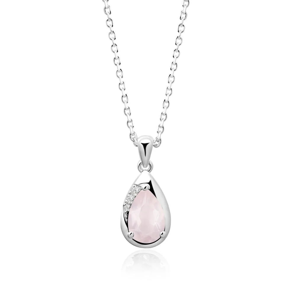 Modernist Pear Shaped Rose Quartz Necklace