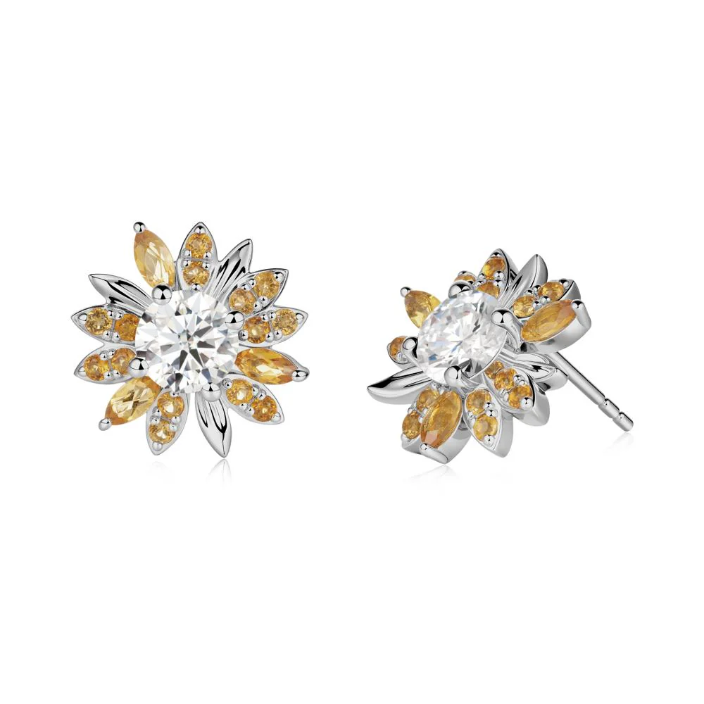 Moissanite and Citrine Sunflower Pendant Earrings - Image 6