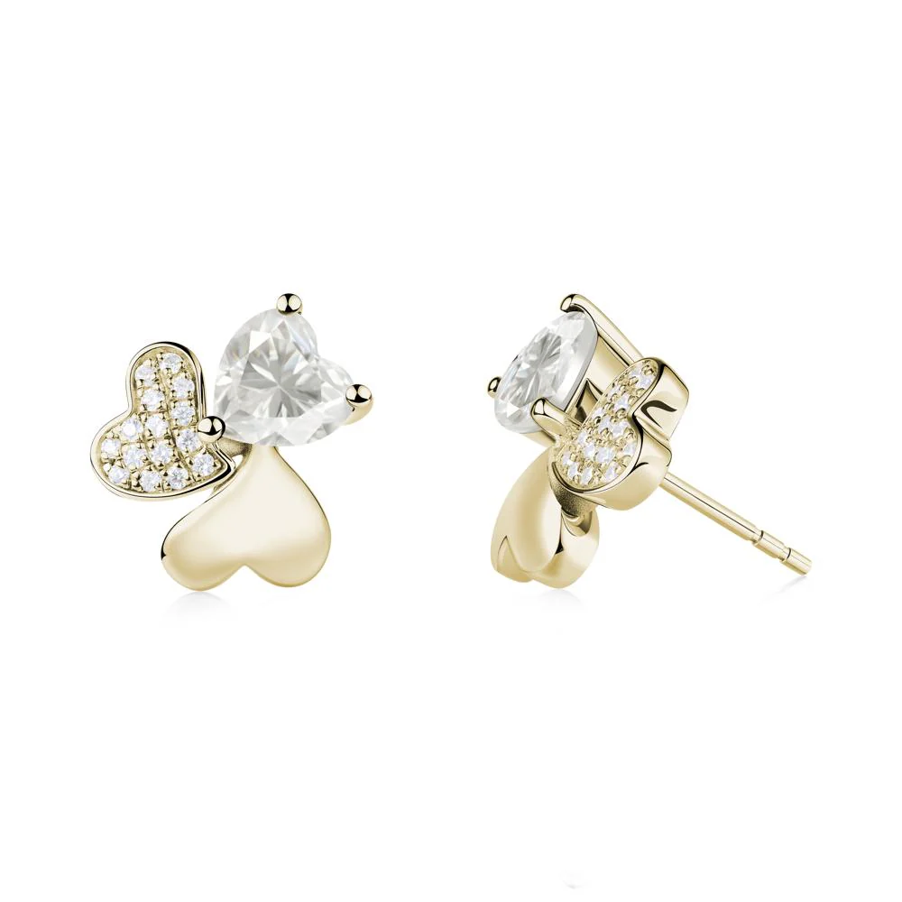 Moissanite Heart Shape Shamrock Earrings